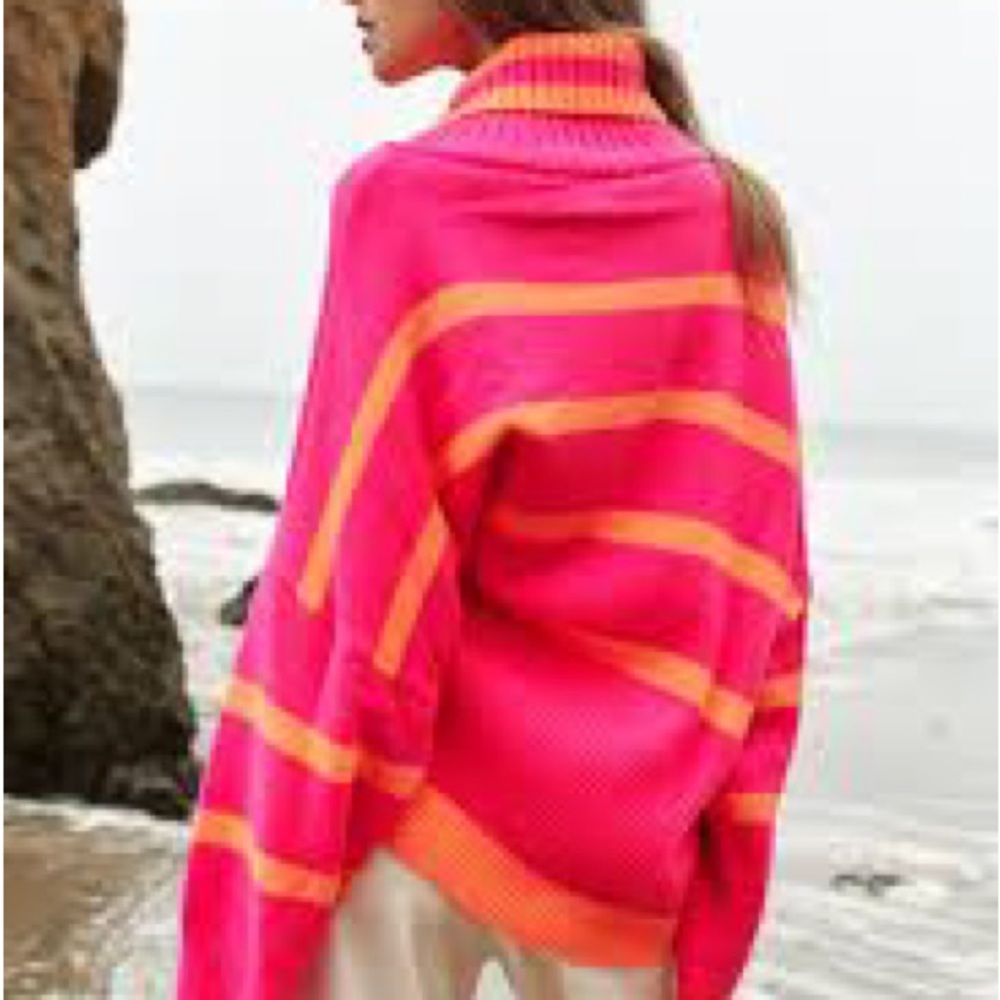 DAVI & DANI Vibrant Pink and Orange Cowl Neck Sweater - Picture 5 of 5